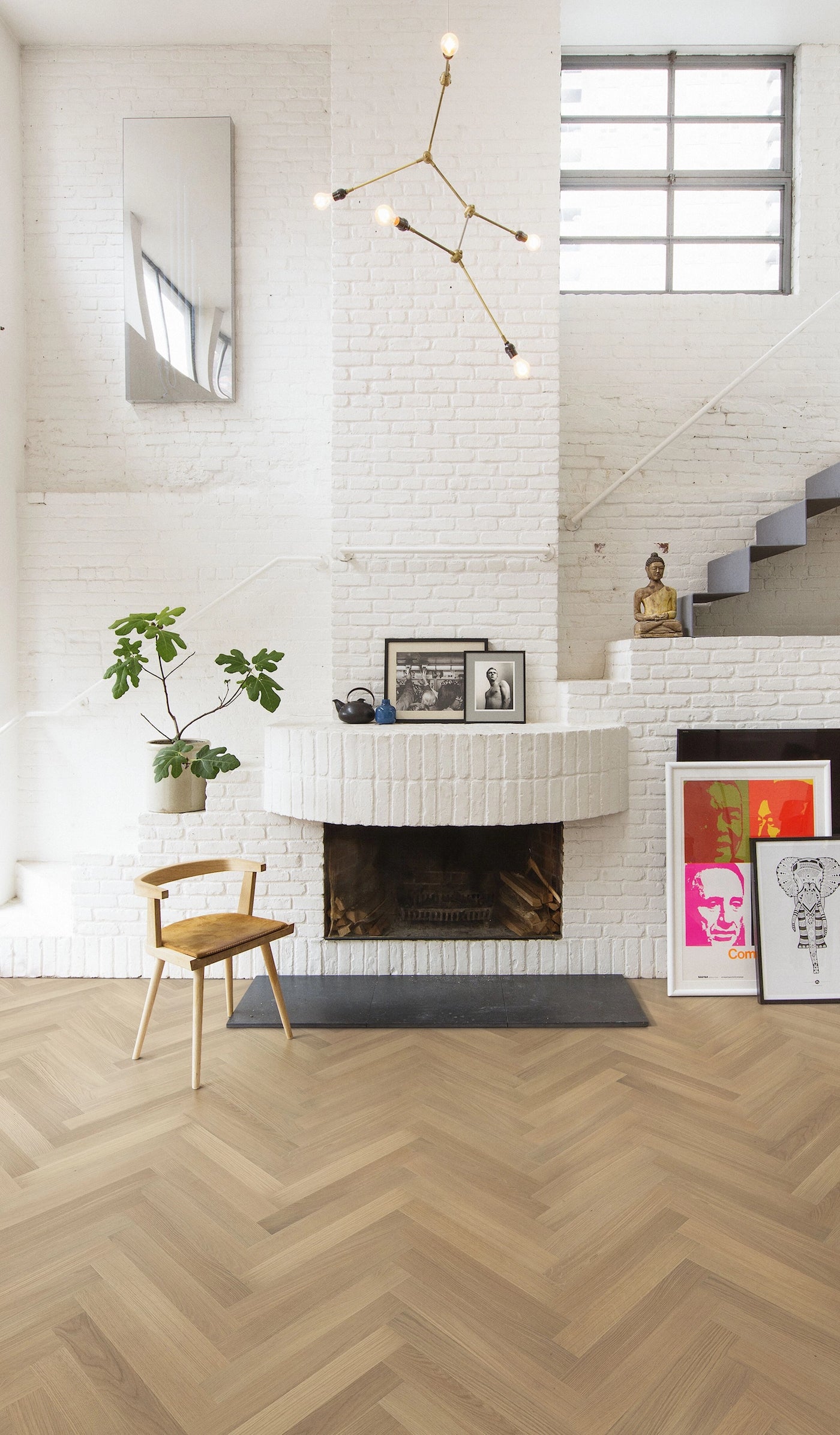 Kahrs Studio Herringbone 70mm x 490mm Hardwood Plank Oak Ab White Matt Lacquer