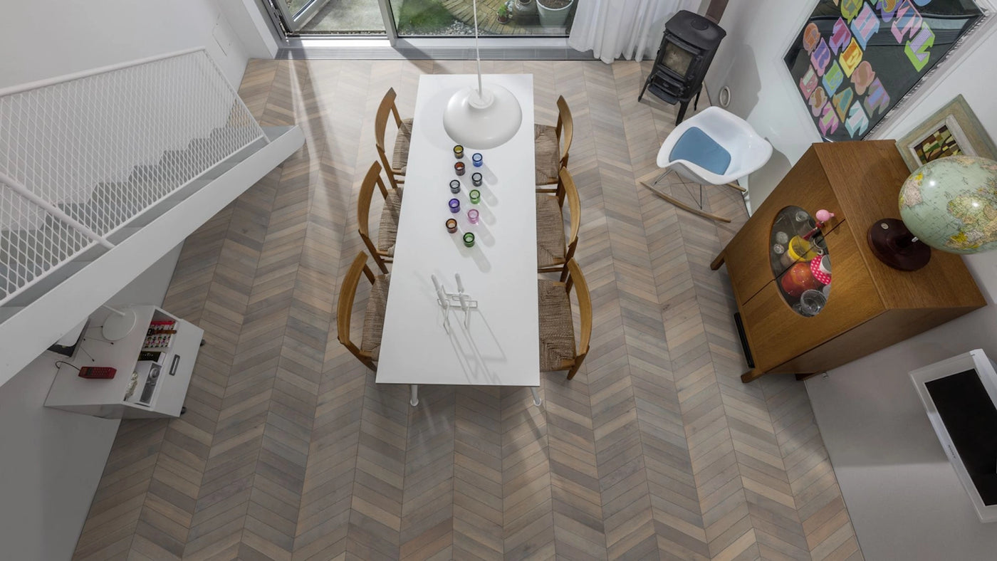 Kahrs Chevron 305mm x 1848mm Hardwood Plank Oak Chevron Grey