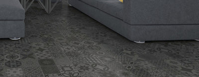 FirmFit Encaustic Tile Deco 300mm x 600mm Vinyl Tile Victorian Charcoal
