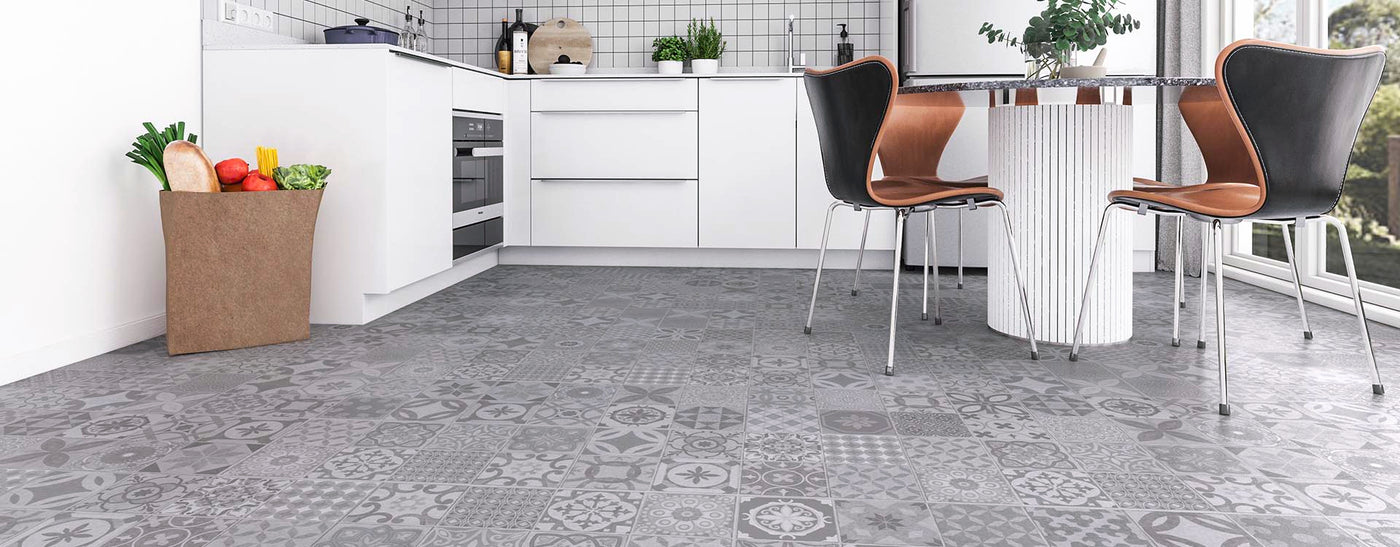 FirmFit Encaustic Tile Deco 300mm x 600mm Vinyl Tile Victorian Concrete