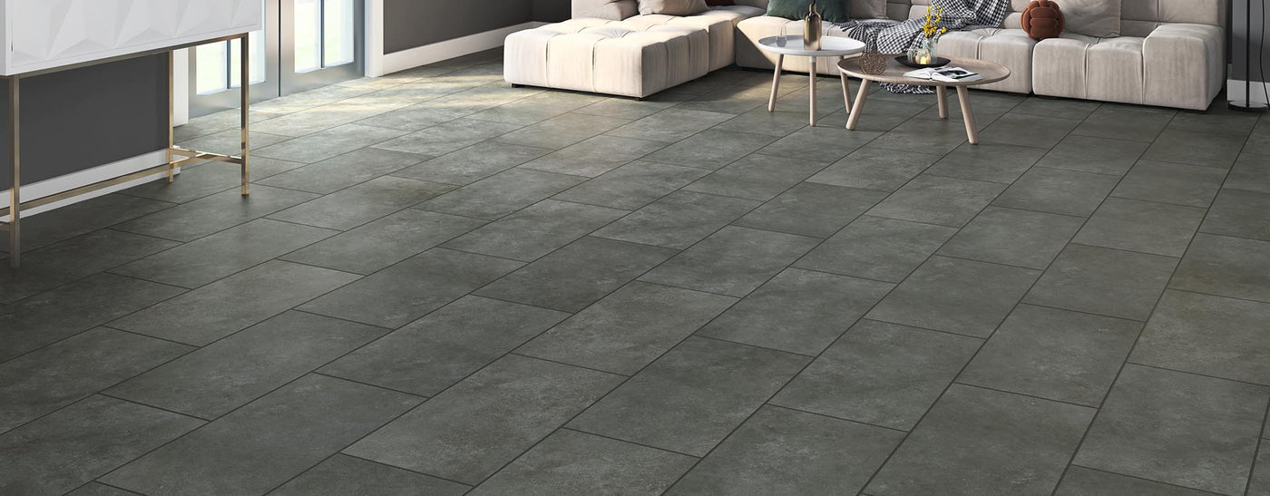 FirmFit Original Pre-Grouted 405mm x 810mm Vinyl Tile Riven Grey Stone