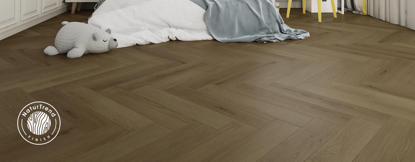FirmFit Silent Herringbone 142mm x 710mm Vinyl Plank Silver Oak