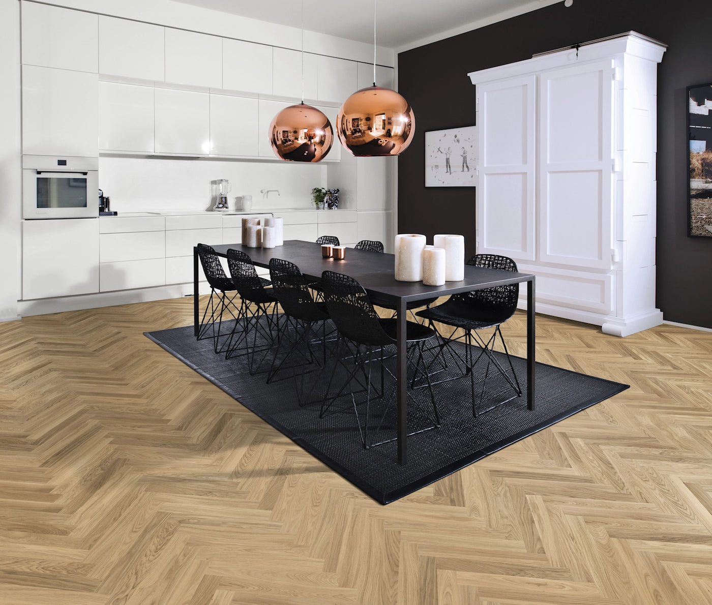 Kahrs Studio Herringbone 70mm x 490mm Hardwood Plank Oak Ab White Oil